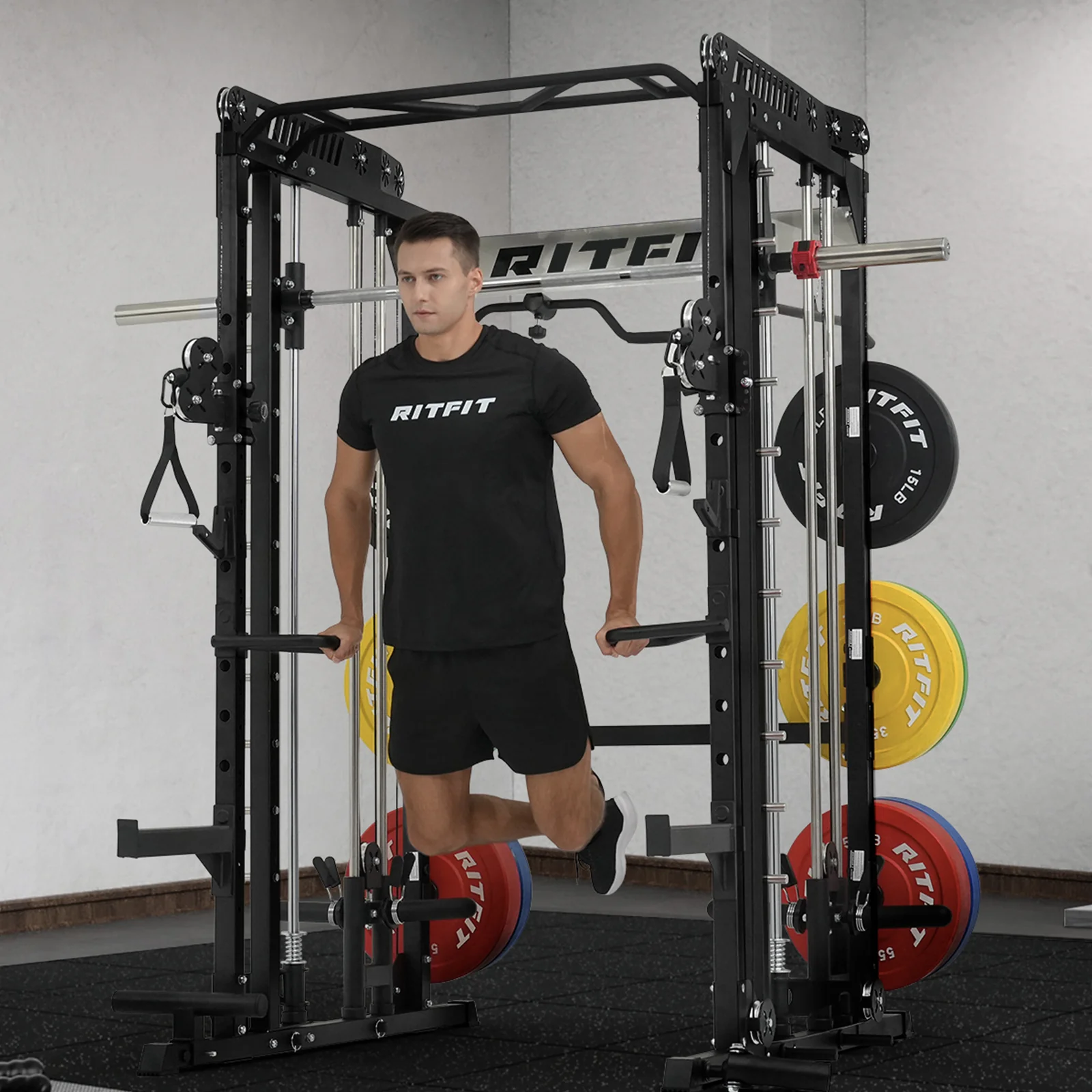 RitFit M1 PRO Multi-Functional Smith Machine with Cable Crossover System and Squat Rack for Home Gym - Image 17