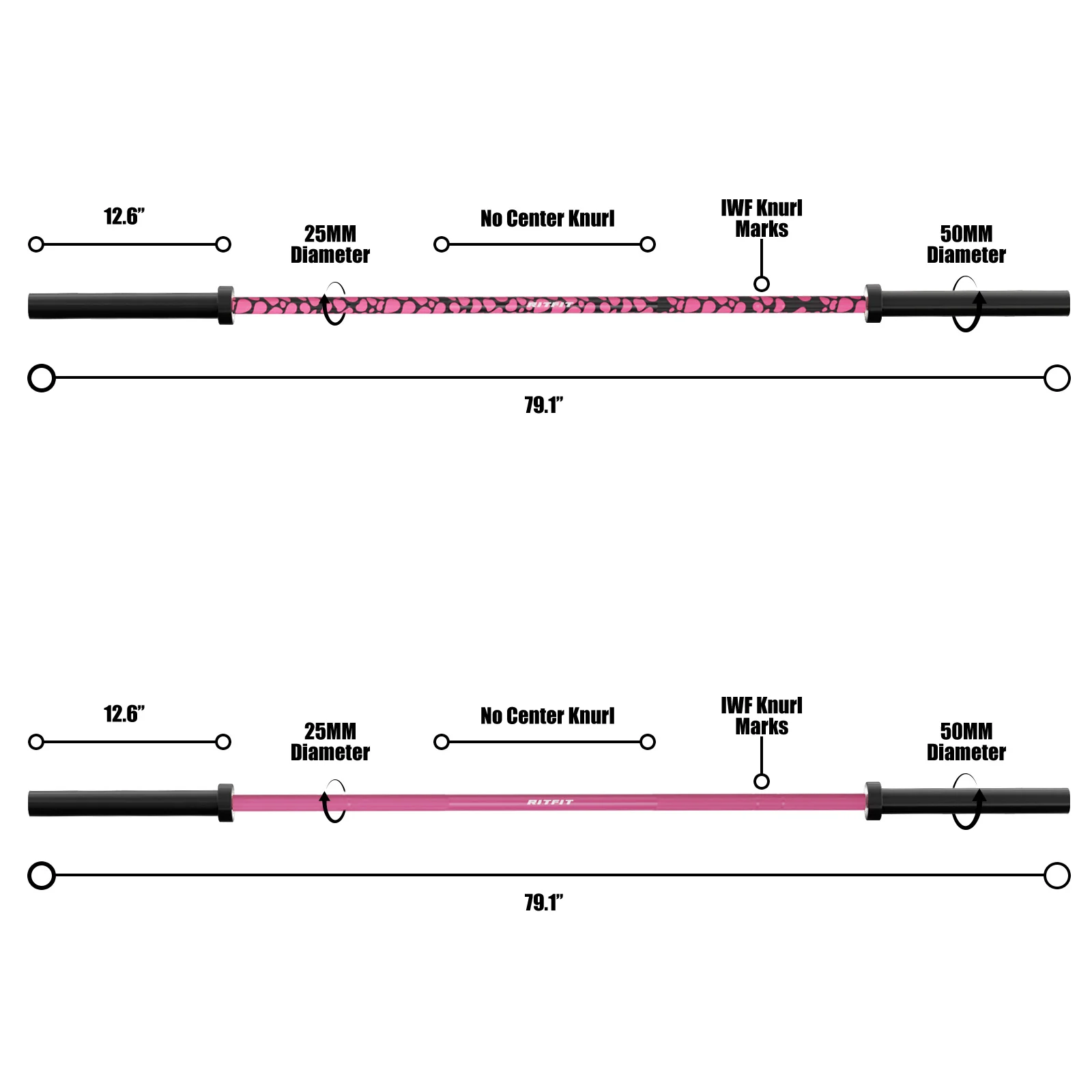 RitFit 15kg Pink Leopard Olympic Training Barbell - Image 4