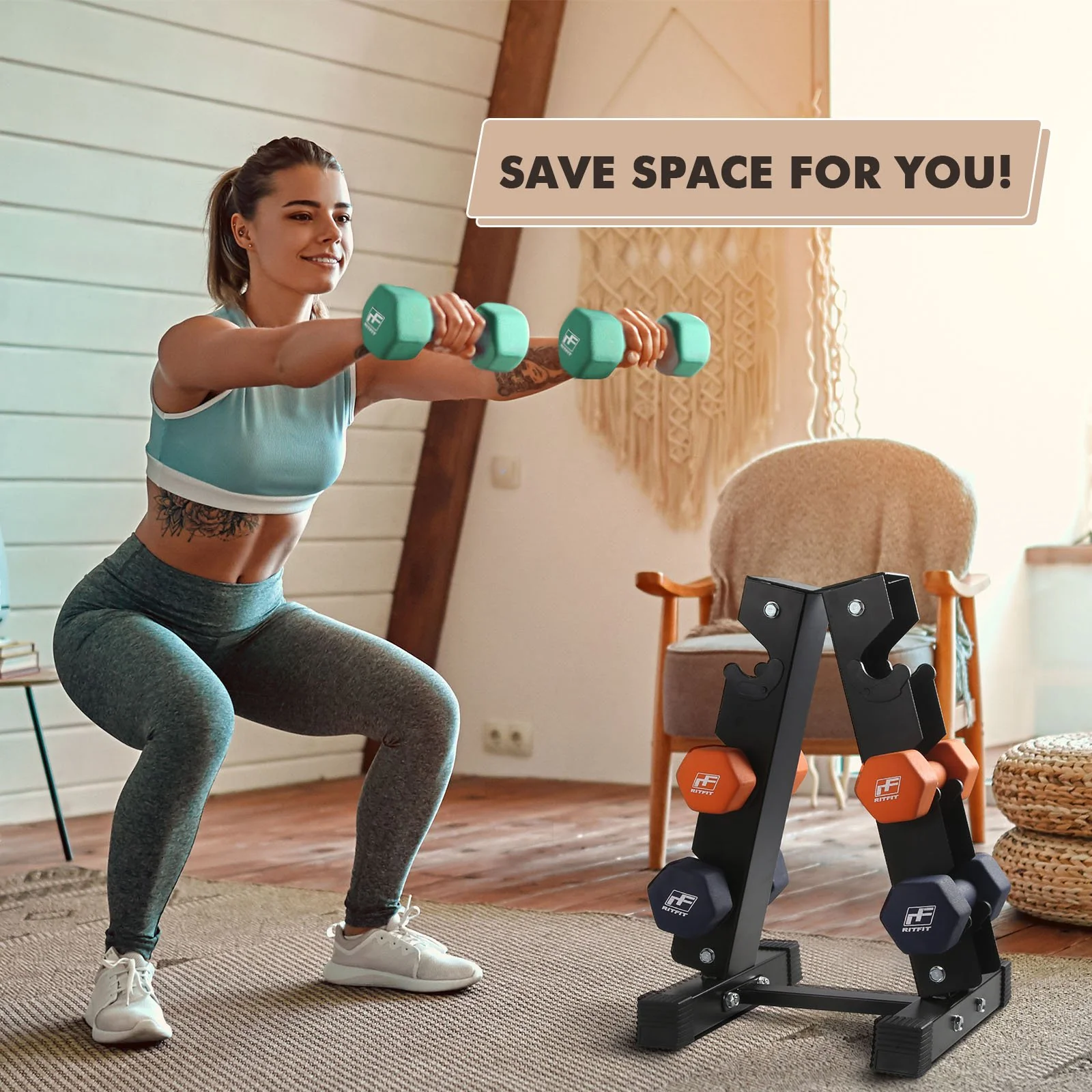 RitFit A-Frame Dumbbell Storage Rack Stand 3/5/6 Pairs - Image 10