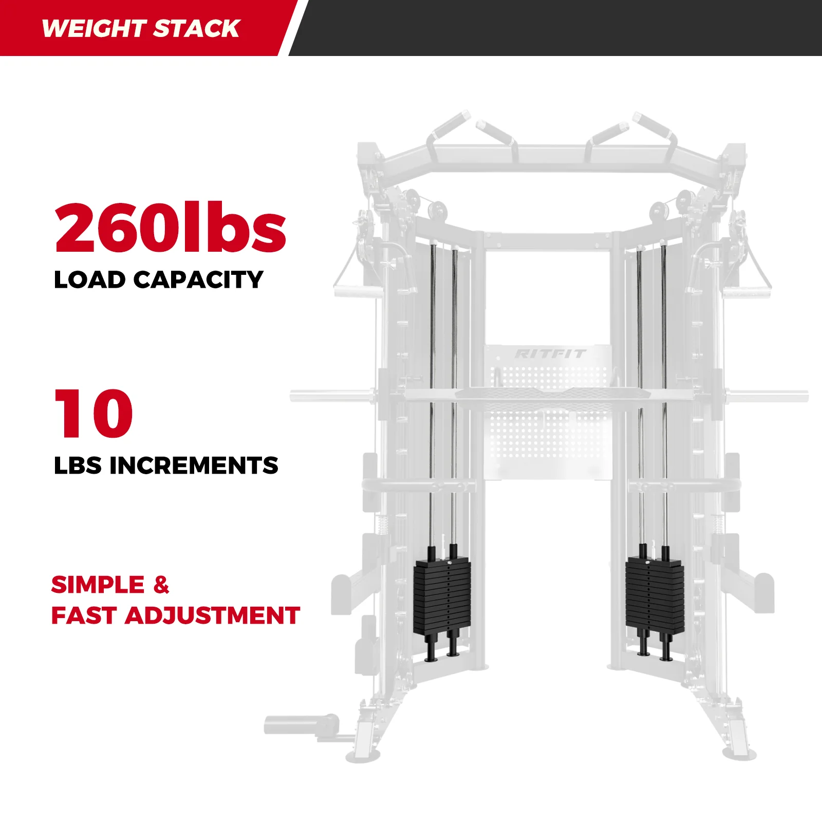 RitFit BPC06 All-In-One Smith Machine with 286LB Weight Stacks - Image 6