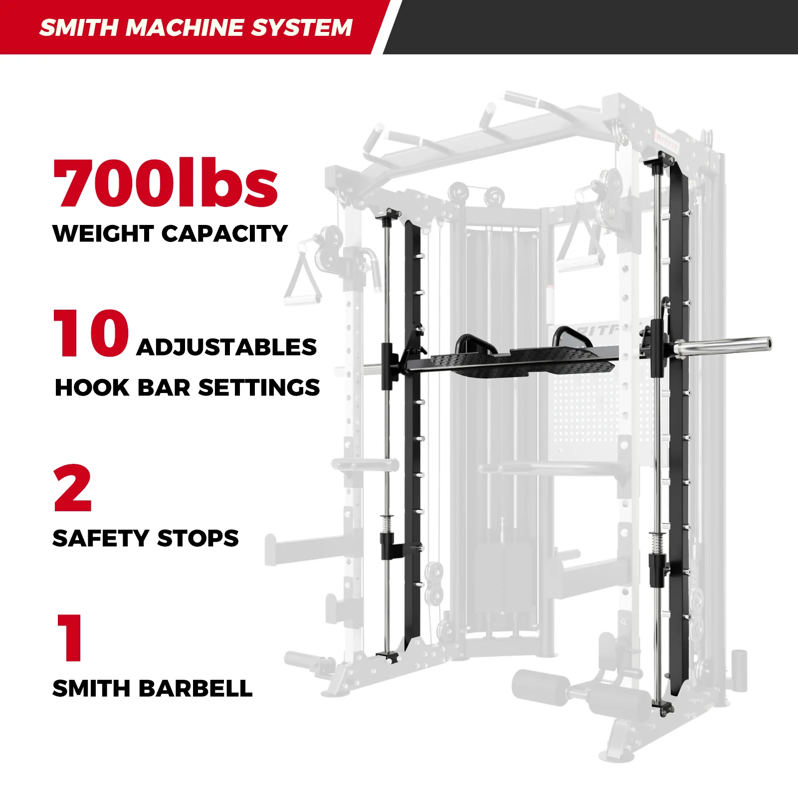 RitFit BPC06 All-In-One Smith Machine with 286LB Weight Stacks - Image 7