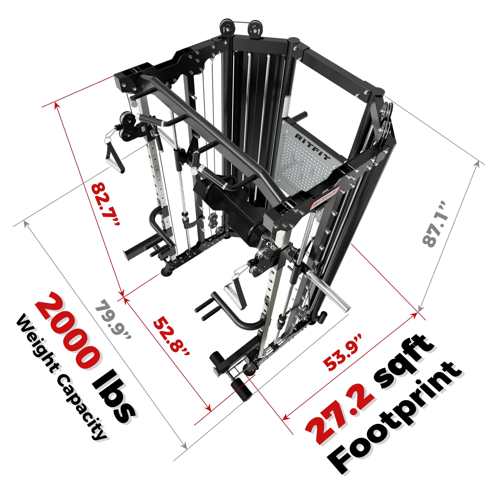 RitFit BPC06 All-In-One Smith Machine with 286LB Weight Stacks - Image 3