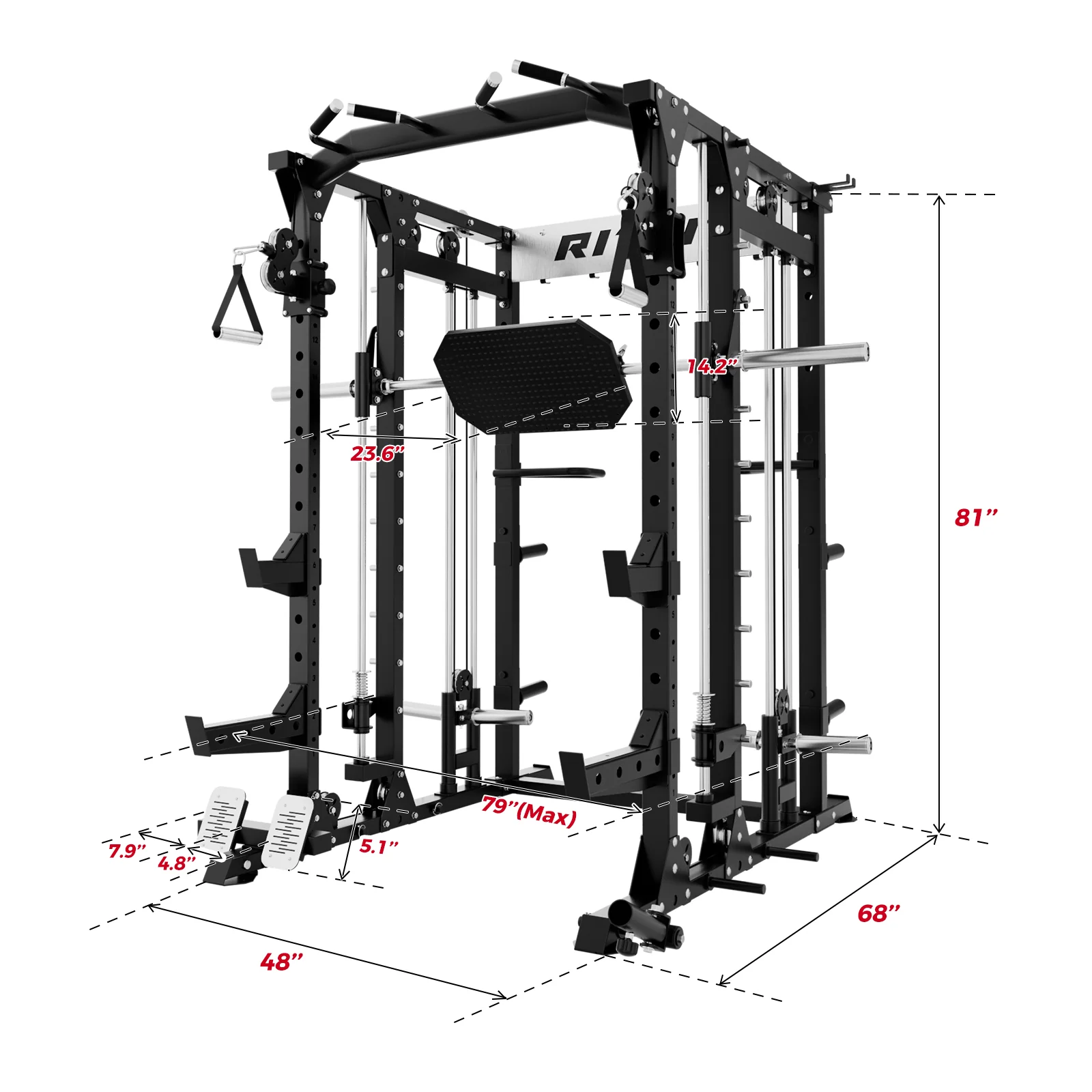 RitFit BUFFALO Multifunctional Smith Machine with Lat Pull Down and Cable Crossover for Versatile Strength Training - Image 4