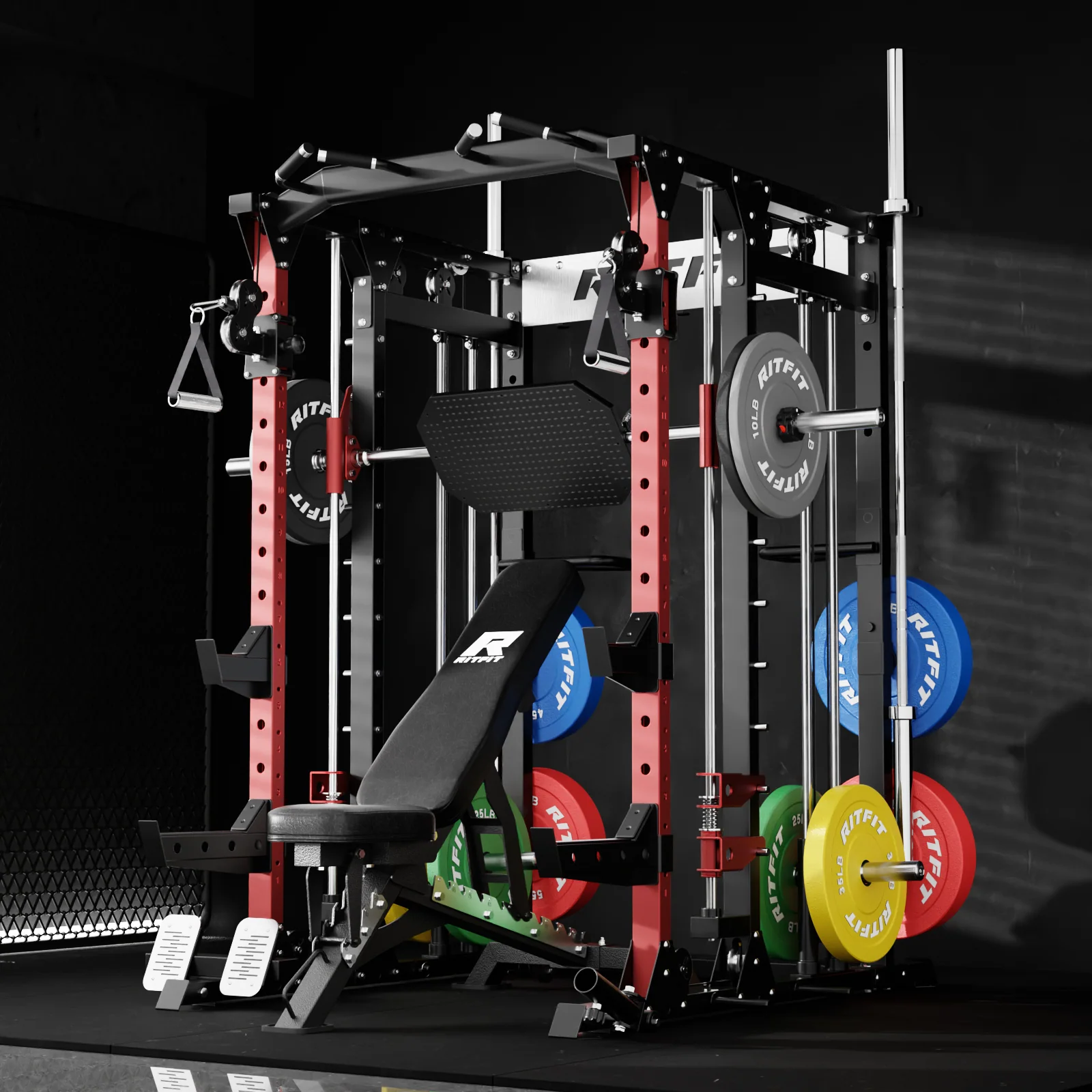 RitFit BUFFALO Multifunctional Smith Machine with Lat Pull Down and Cable Crossover for Versatile Strength Training - Image 11