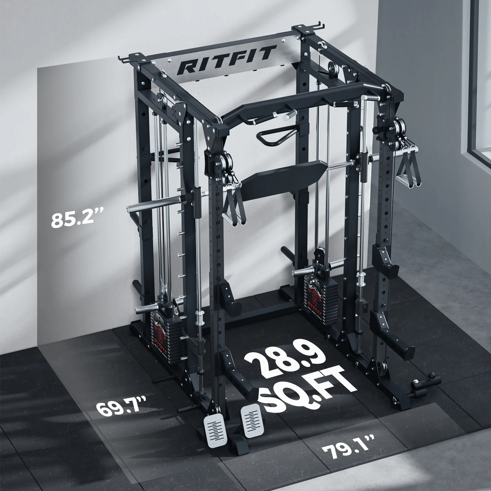 RitFit Buffalo Wild Smith Machine with Adjustable Dual Cable System - Image 3