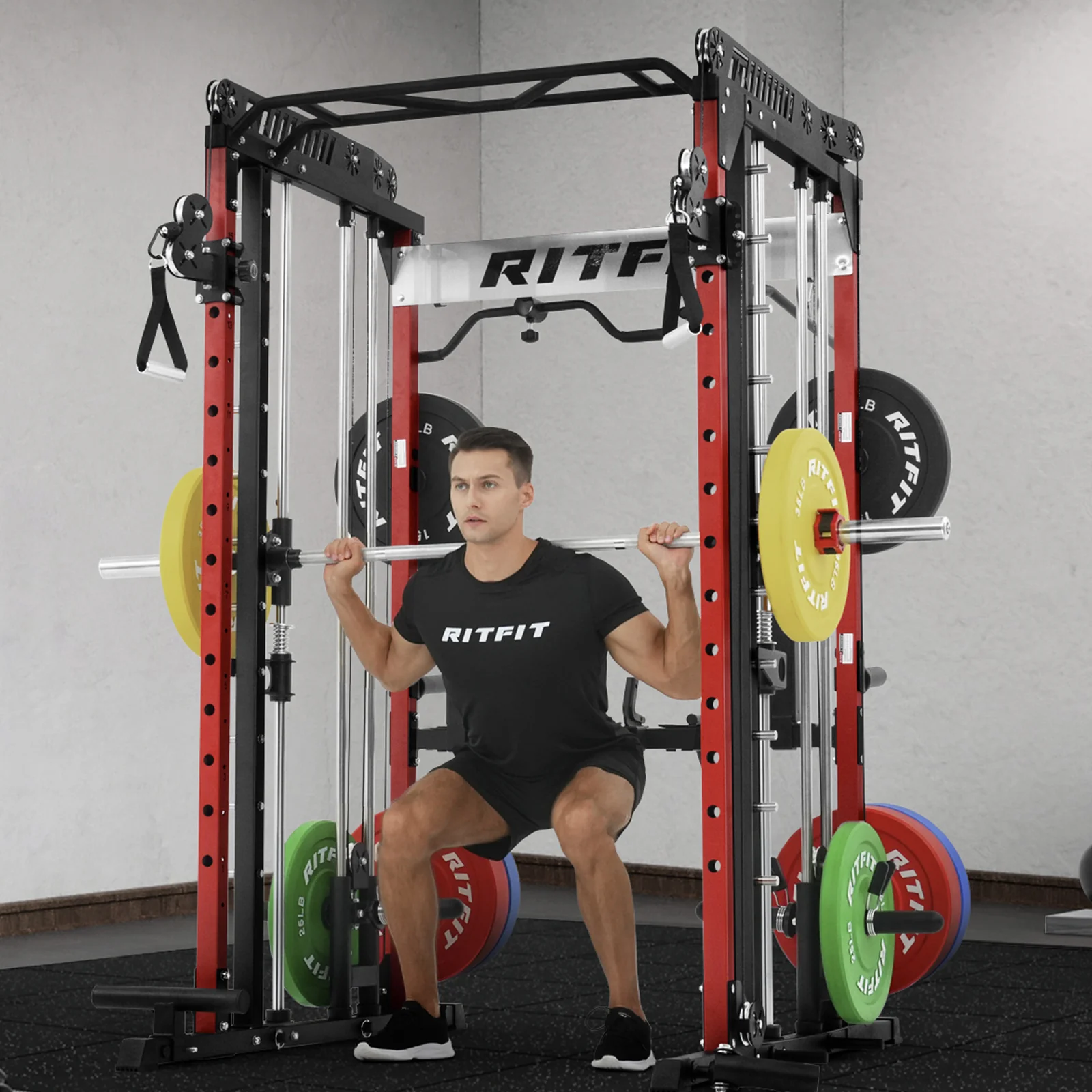 RitFit M1 PRO Multi-Functional Smith Machine with Cable Crossover System and Squat Rack for Home Gym - Image 20