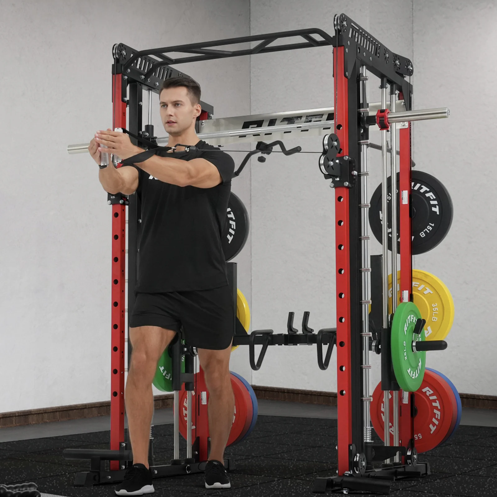 RitFit M1 PRO Multi-Functional Smith Machine with Cable Crossover System and Squat Rack for Home Gym - Image 16