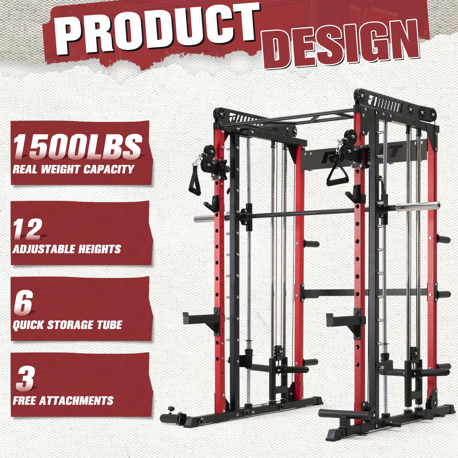 RitFit M1 Smith Machine with Cable Crossover System for Home Gym - Image 3