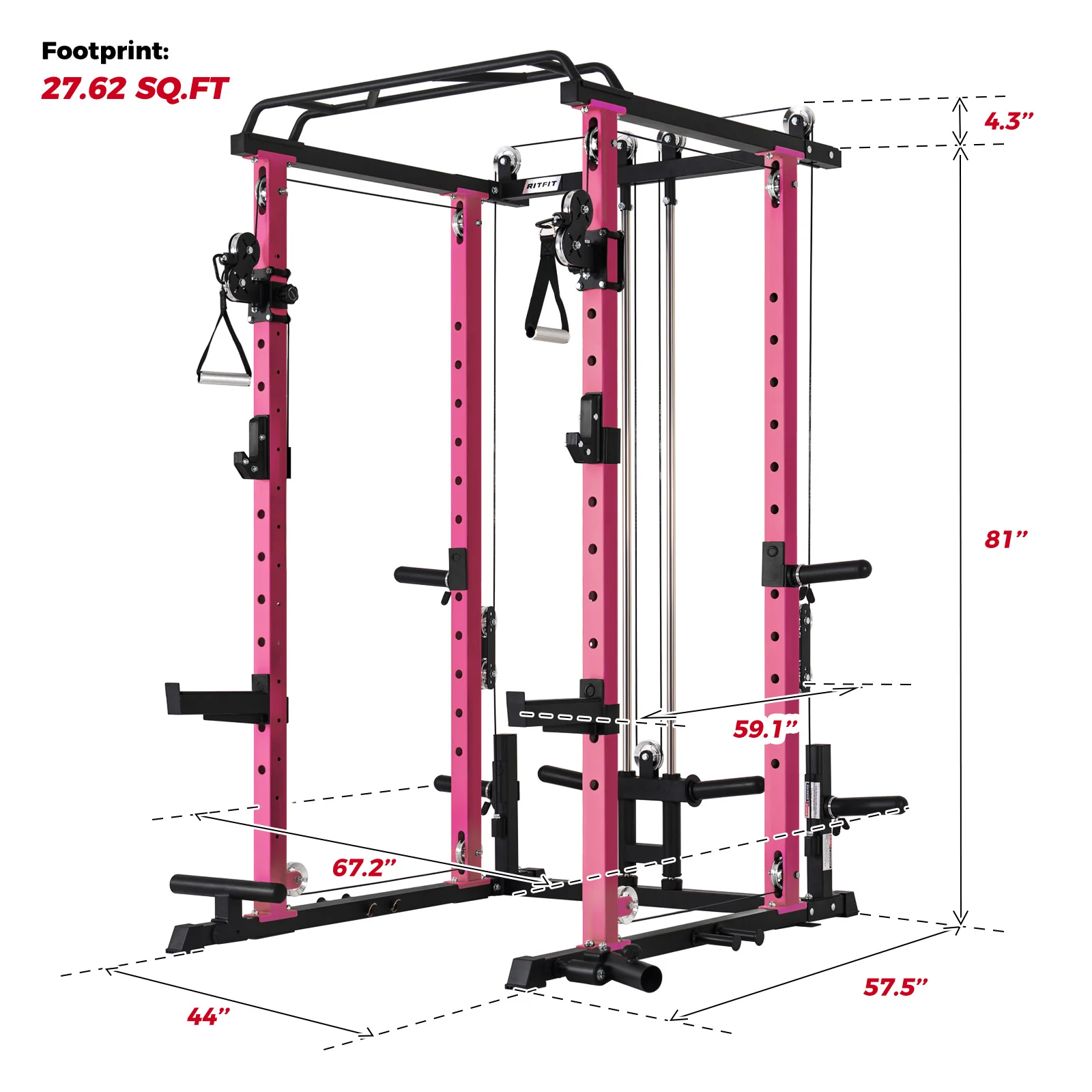 RitFit P3 Pink Power Cage 1200lbs Home Gym Package - Image 6