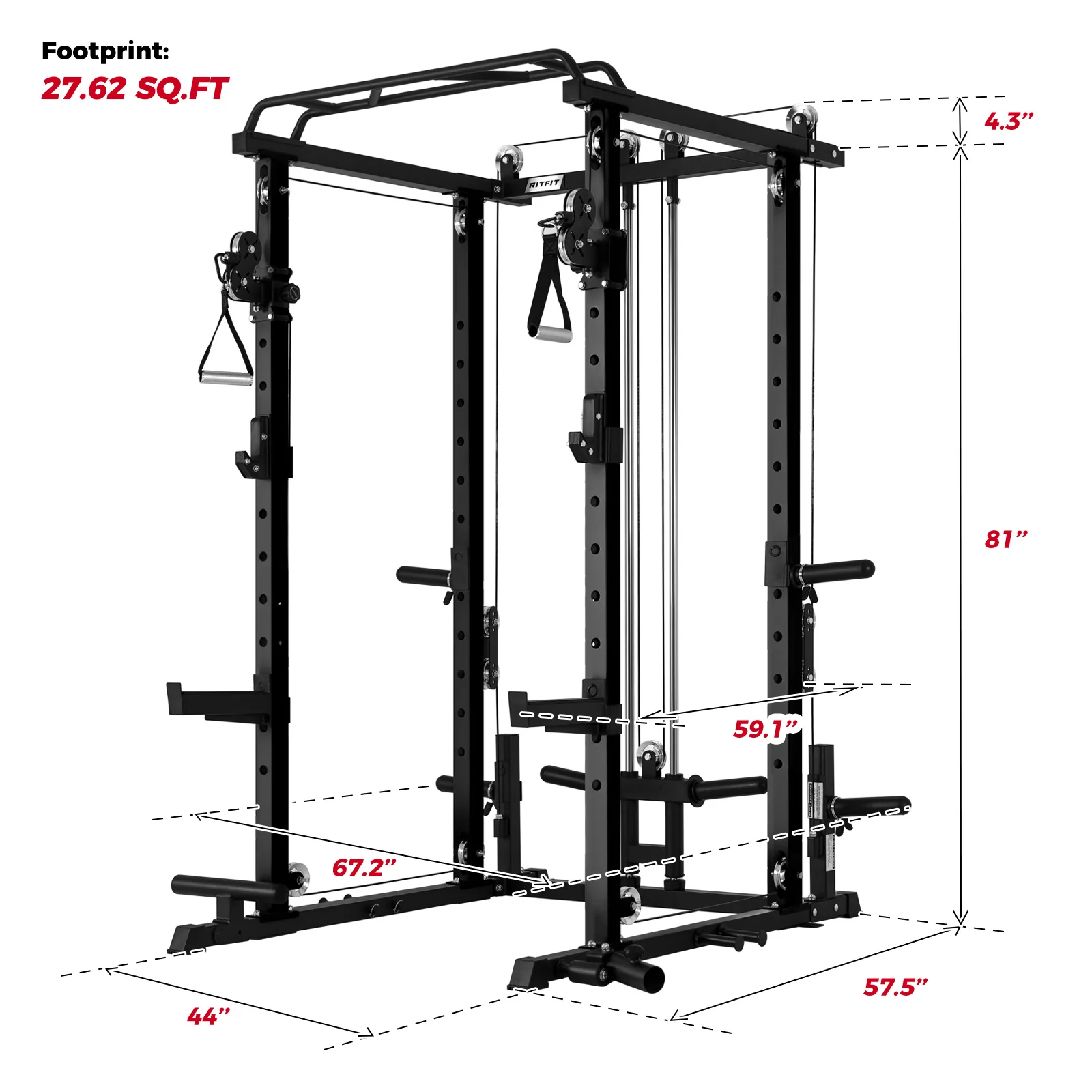 RitFit P3 Power Cage 1200lbs with Smooth Cable System & Aluminum Pulleys - Image 6