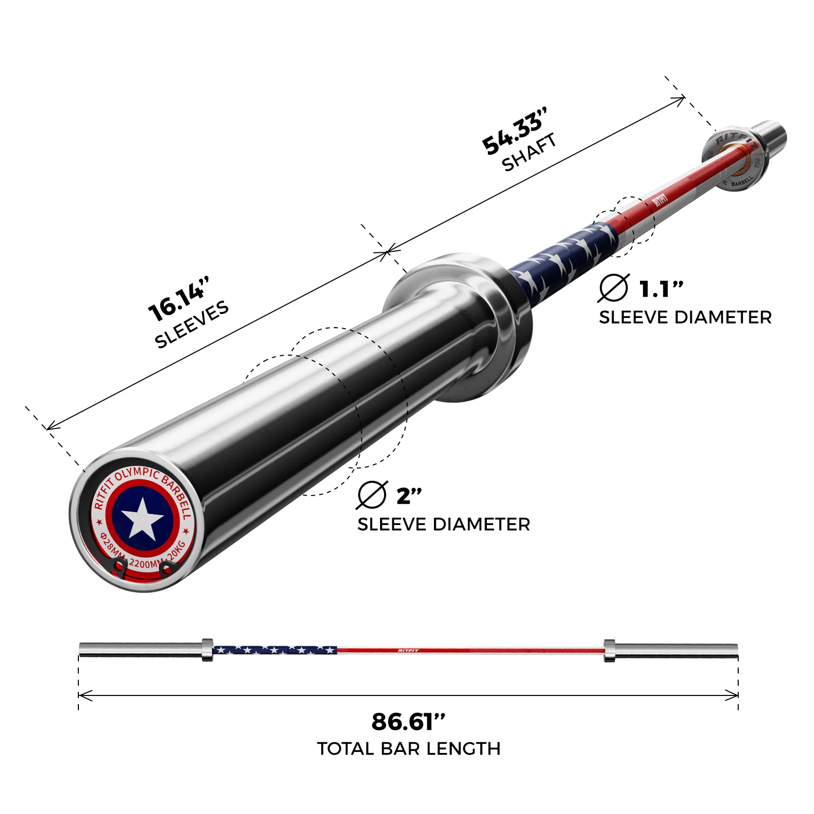 RitFit Patriotic Star Olympic Bar 20KG - Image 3