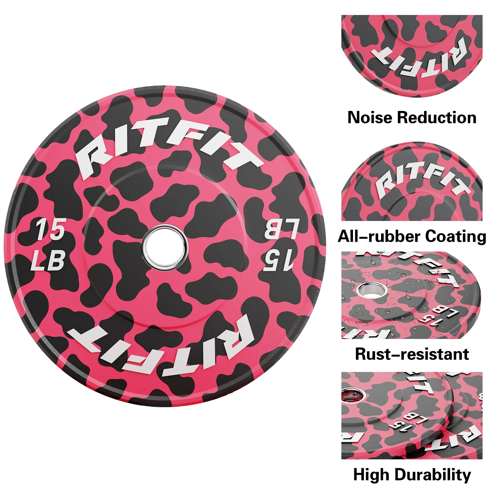 RitFit Pink Leopard Print Olympic Bumper Weight Plates  - 2-inch - Image 4