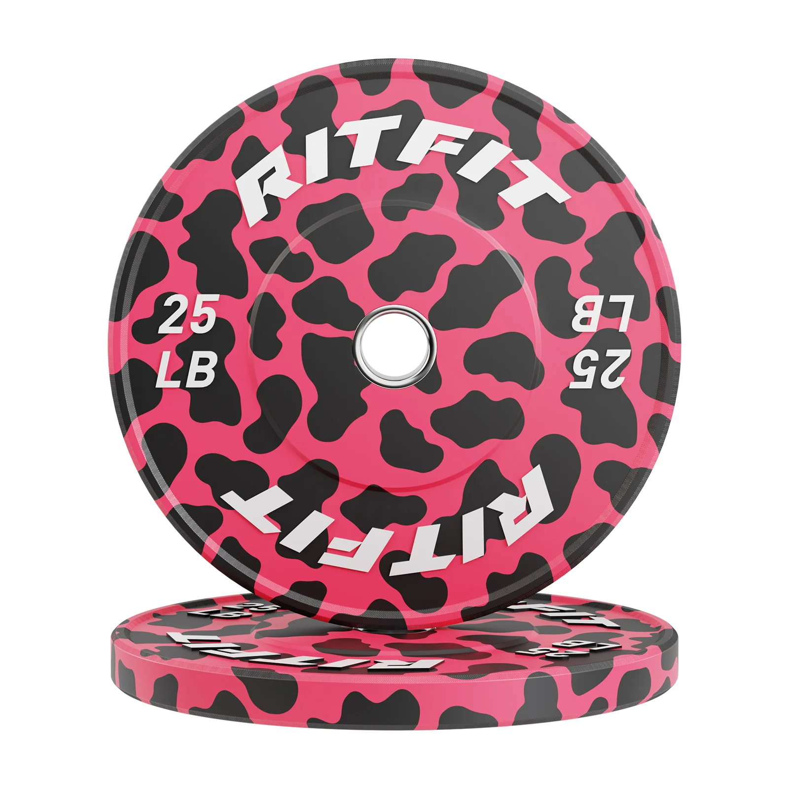 RitFit Pink Leopard Print Olympic Bumper Weight Plates  - 2-inch - Image 5