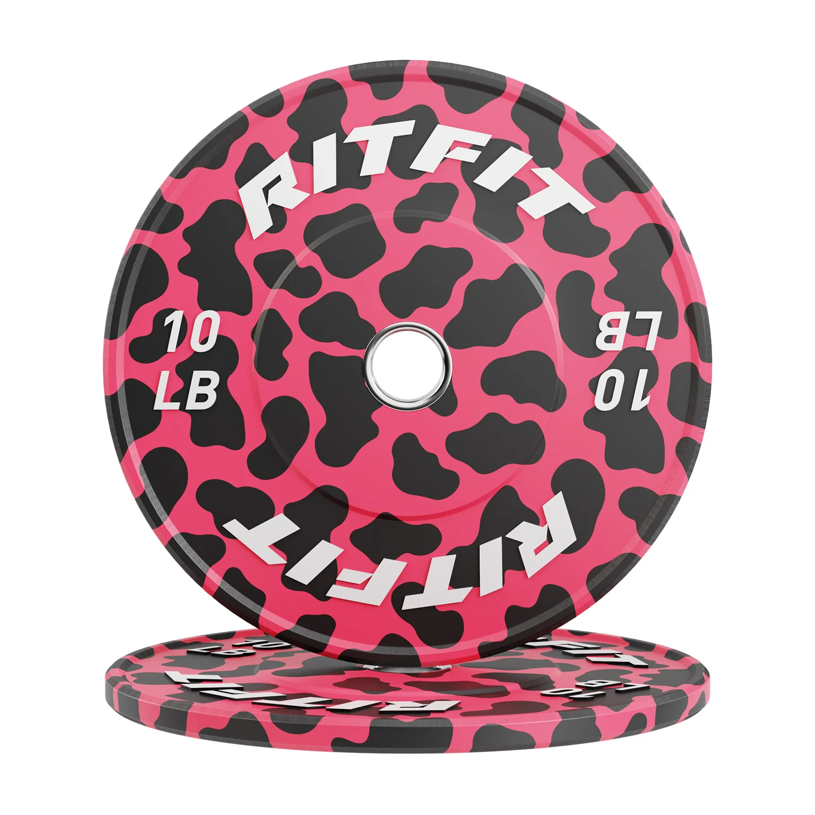 RitFit Pink Leopard Print Olympic Bumper Weight Plates  - 2-inch - Image 6