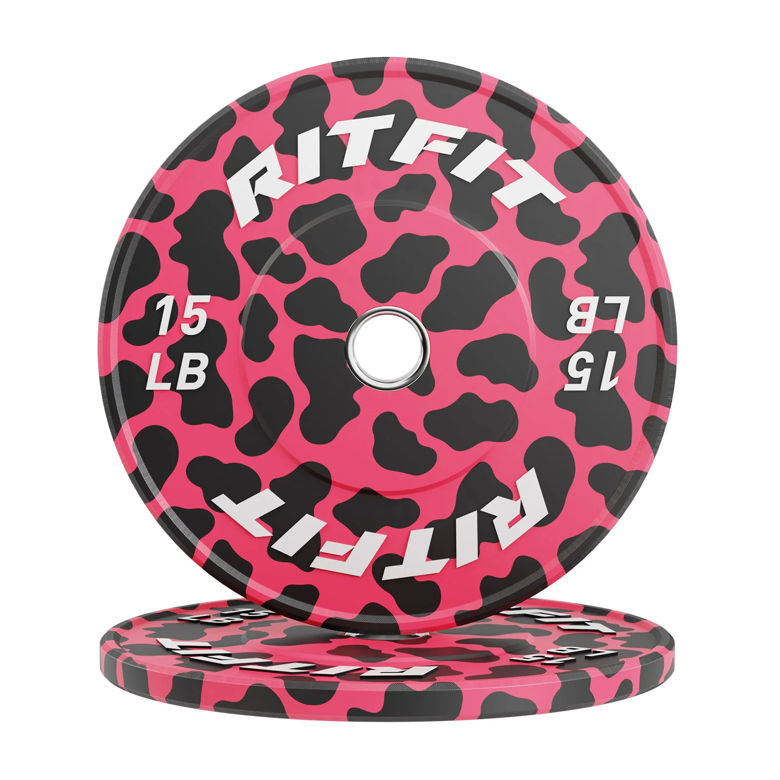 RitFit Pink Leopard Print Olympic Bumper Weight Plates  - 2-inch - Image 7