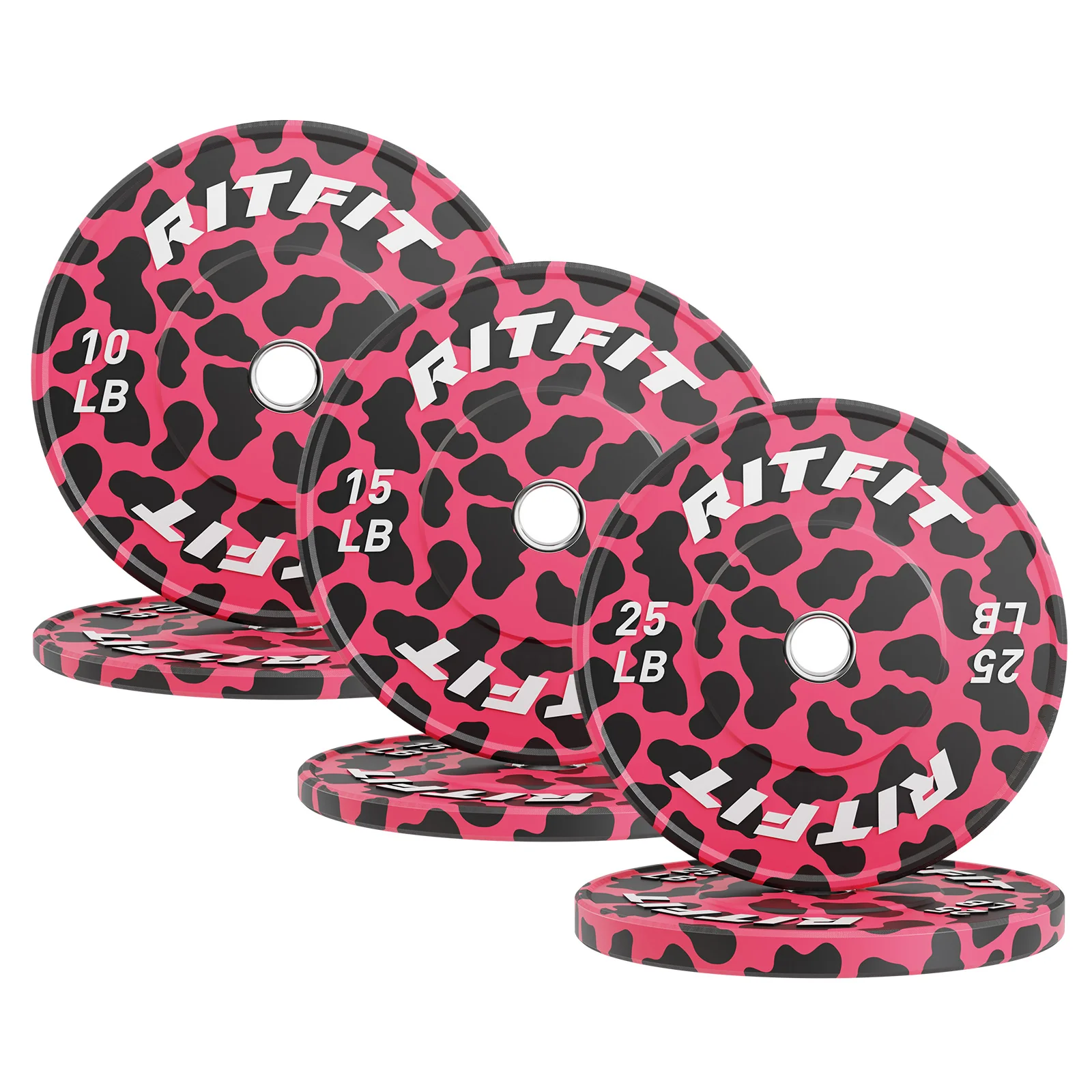 RitFit Pink Leopard Print Olympic Bumper Weight Plates  - 2-inch - Image 8