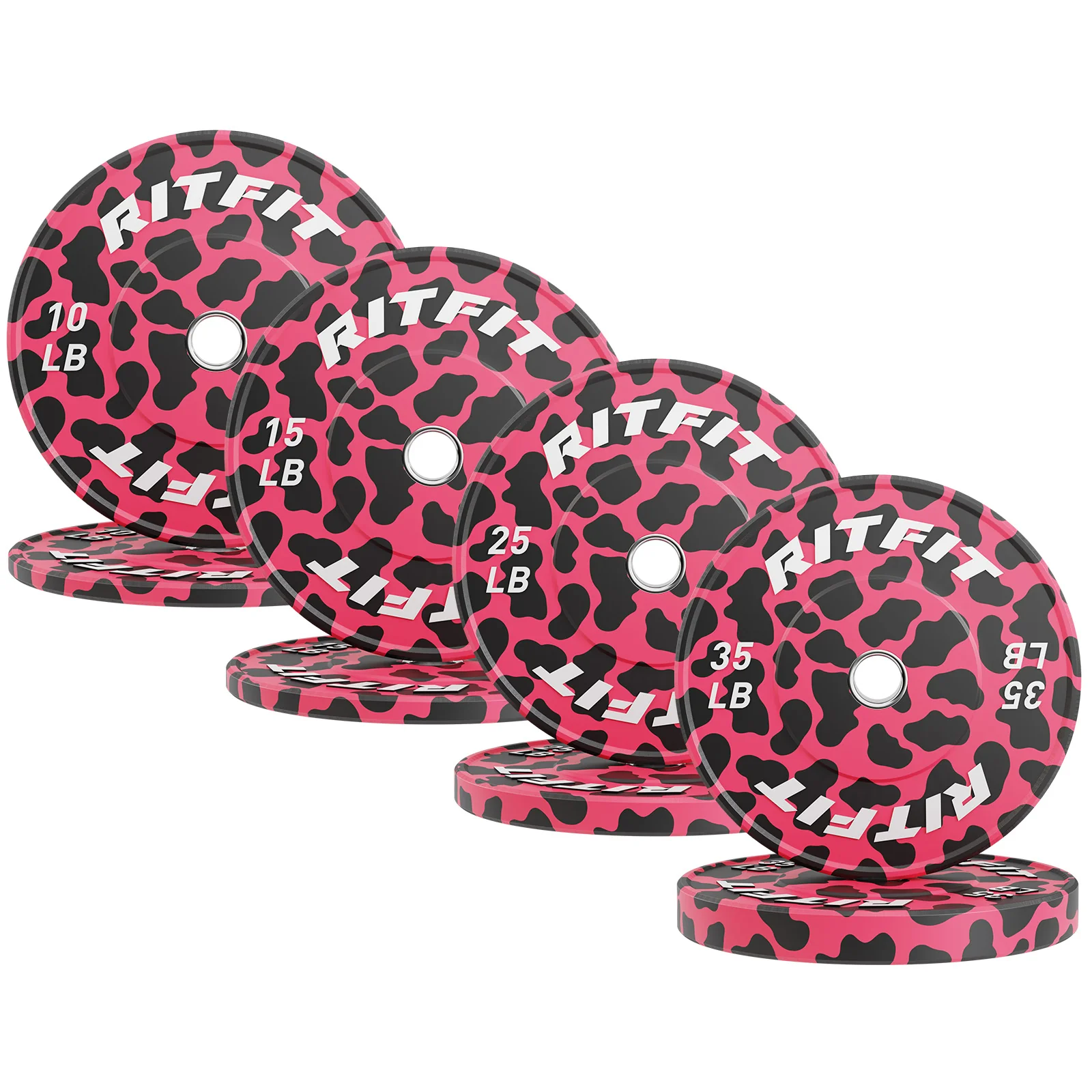 RitFit Pink Leopard Print Olympic Bumper Weight Plates  - 2-inch - Image 9