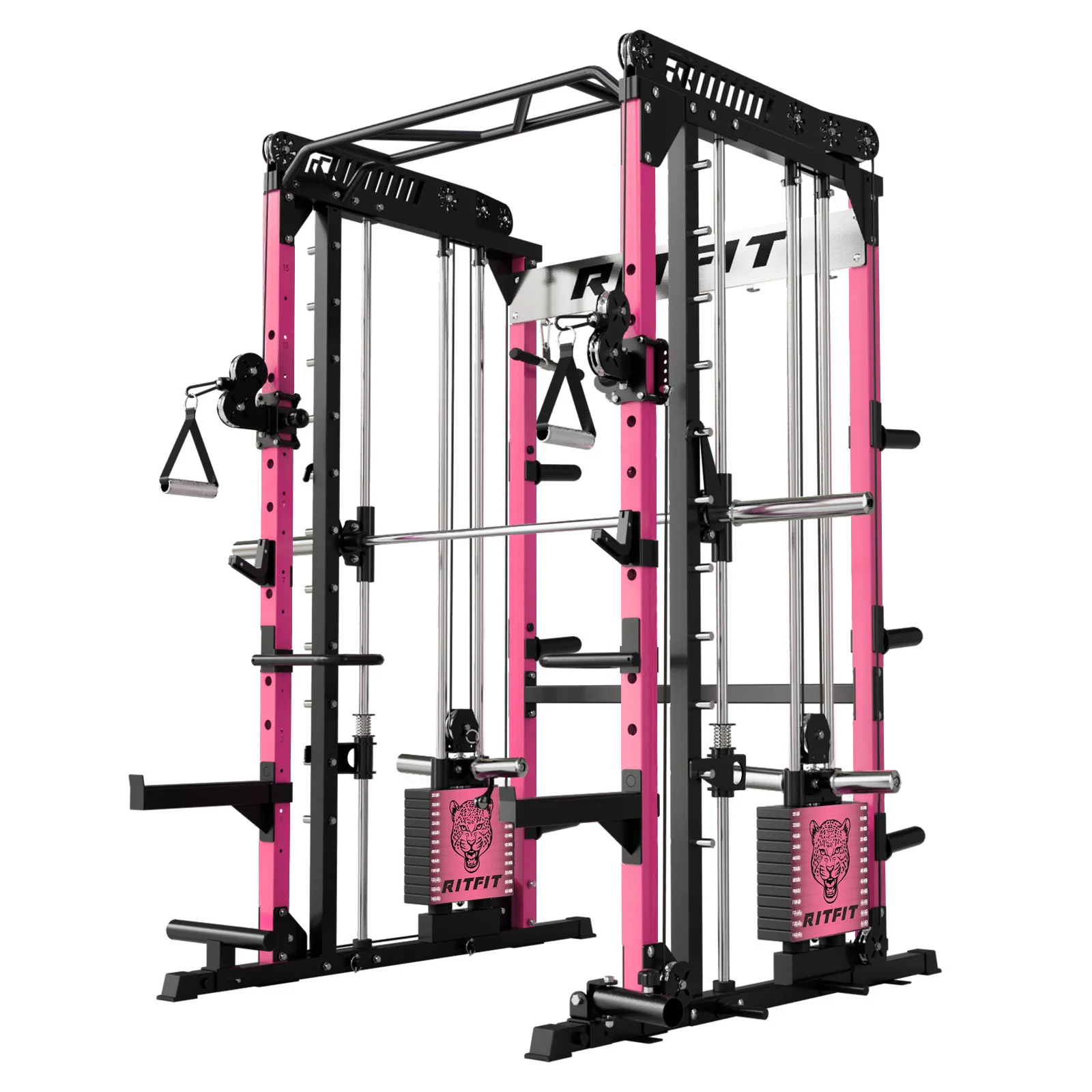 RitFit Pink M1 PRO Multi-Functional Smith Machine with Cable Crossover System and Squat Rack for Home Gym - Image 17