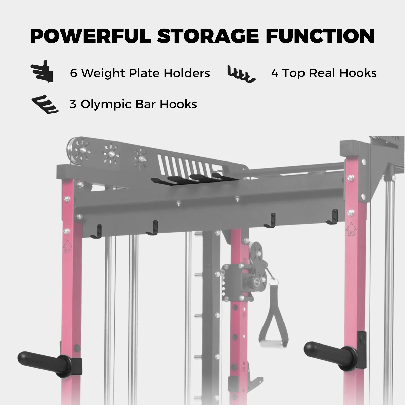 RitFit Pink M1 PRO Multi-Functional Smith Machine with Cable Crossover System and Squat Rack for Home Gym - Image 6