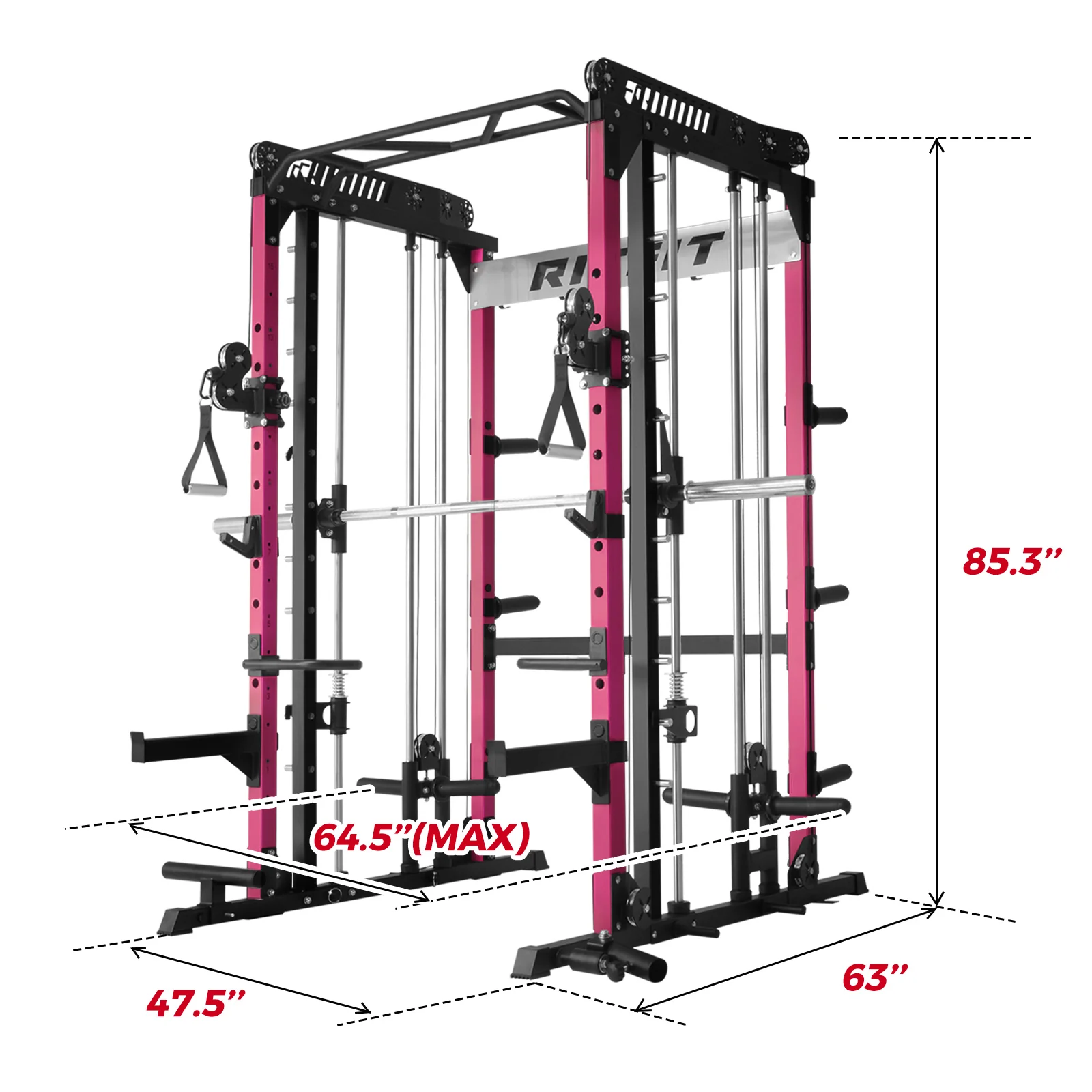 RitFit Pink M1 PRO Multi-Functional Smith Machine with Cable Crossover System and Squat Rack for Home Gym - Image 7