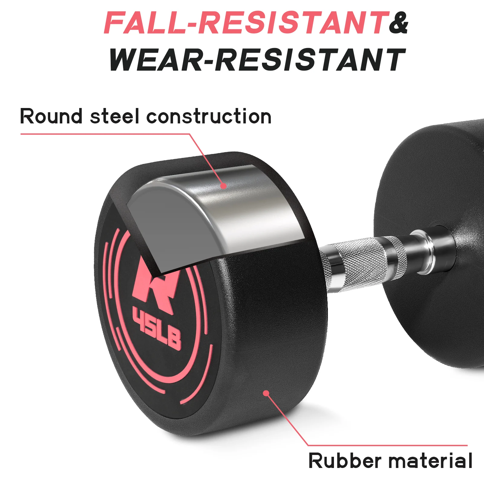 RitFit Pink PVC-Coated Round Dumbbells in Pairs - Image 4