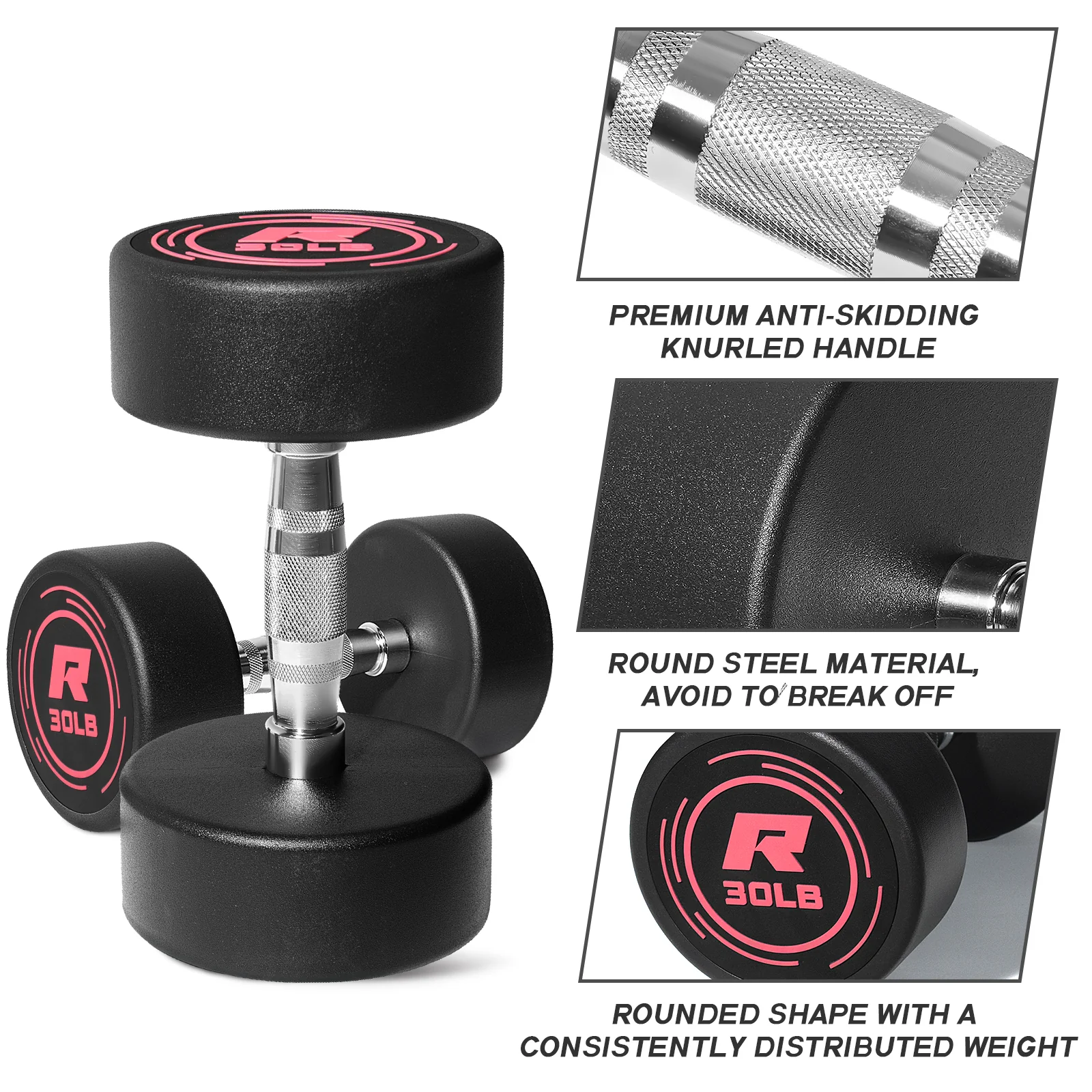 RitFit Pink PVC-Coated Round Dumbbells in Pairs - Image 5