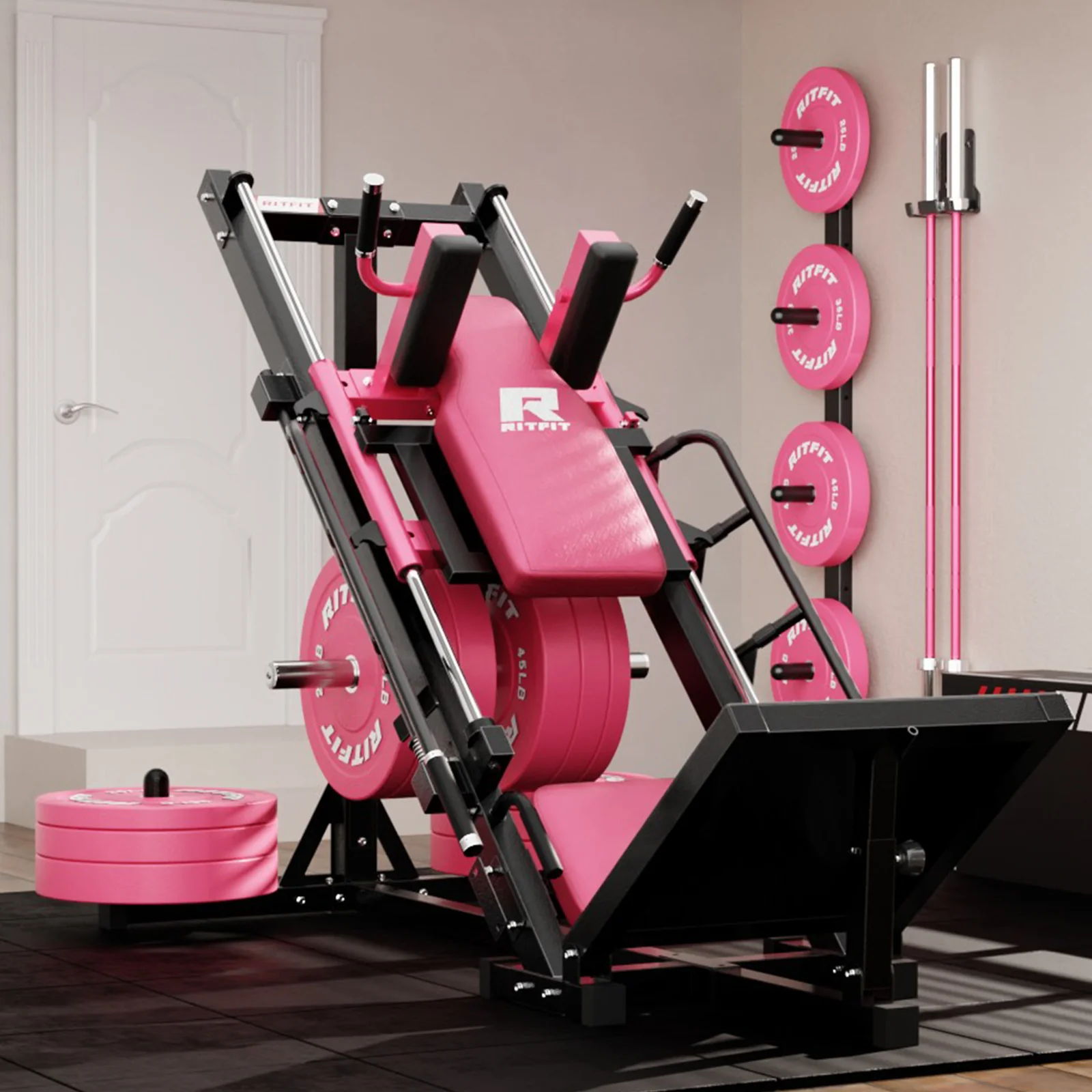 RitFit BLP01 45 Degree 3-In-1 Leg Press Hack Squat and Calf Raise Machine - Pink - Image 11