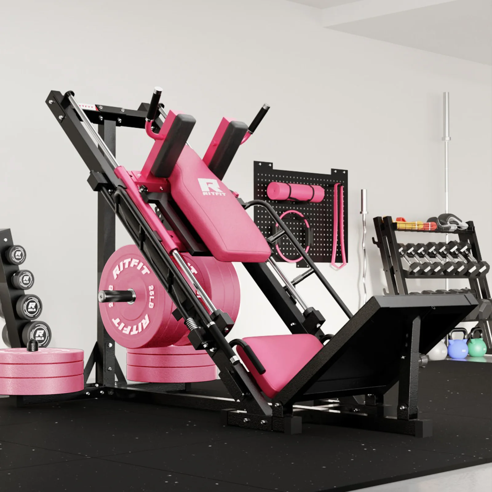 RitFit BLP01 45 Degree 3-In-1 Leg Press Hack Squat and Calf Raise Machine - Pink - Image 13