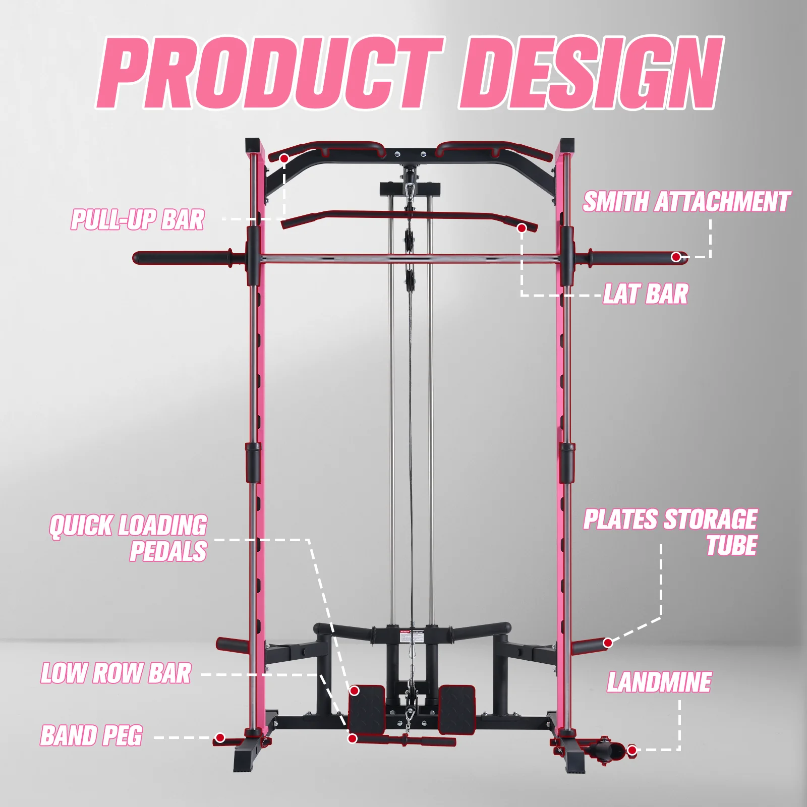 RitFit PSR05 2.0 Pink Smith Machine with LAT-Pull Down - Image 3