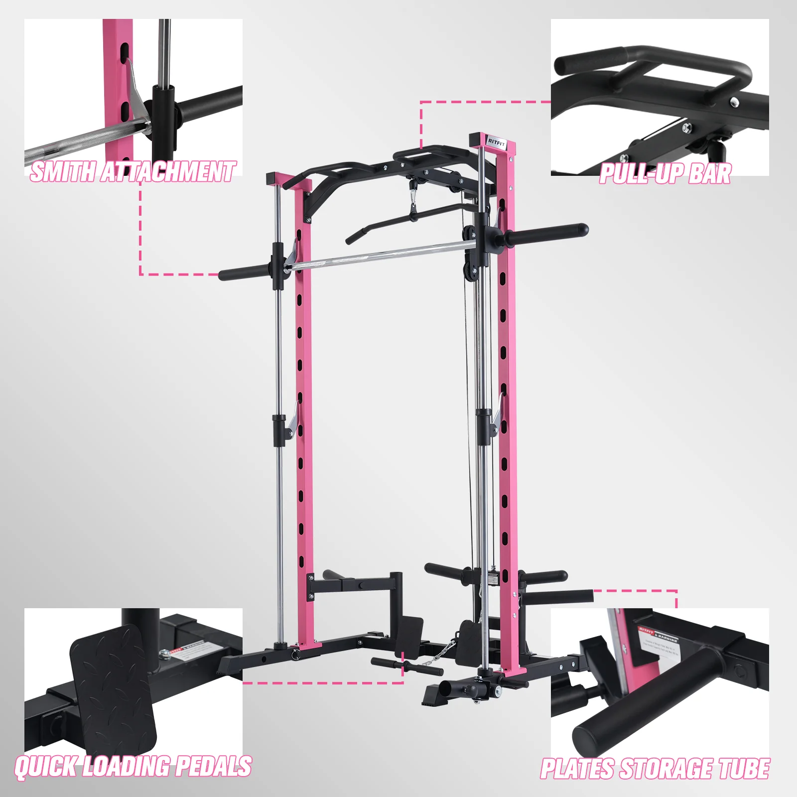 RitFit PSR05 2.0 Pink Smith Machine with LAT-Pull Down - Image 5