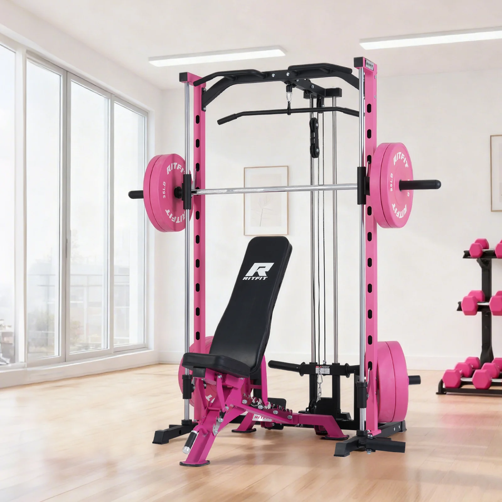 RitFit PSR05 2.0 Pink Smith Machine Package with LAT-Pull Down Attachments - Image 8