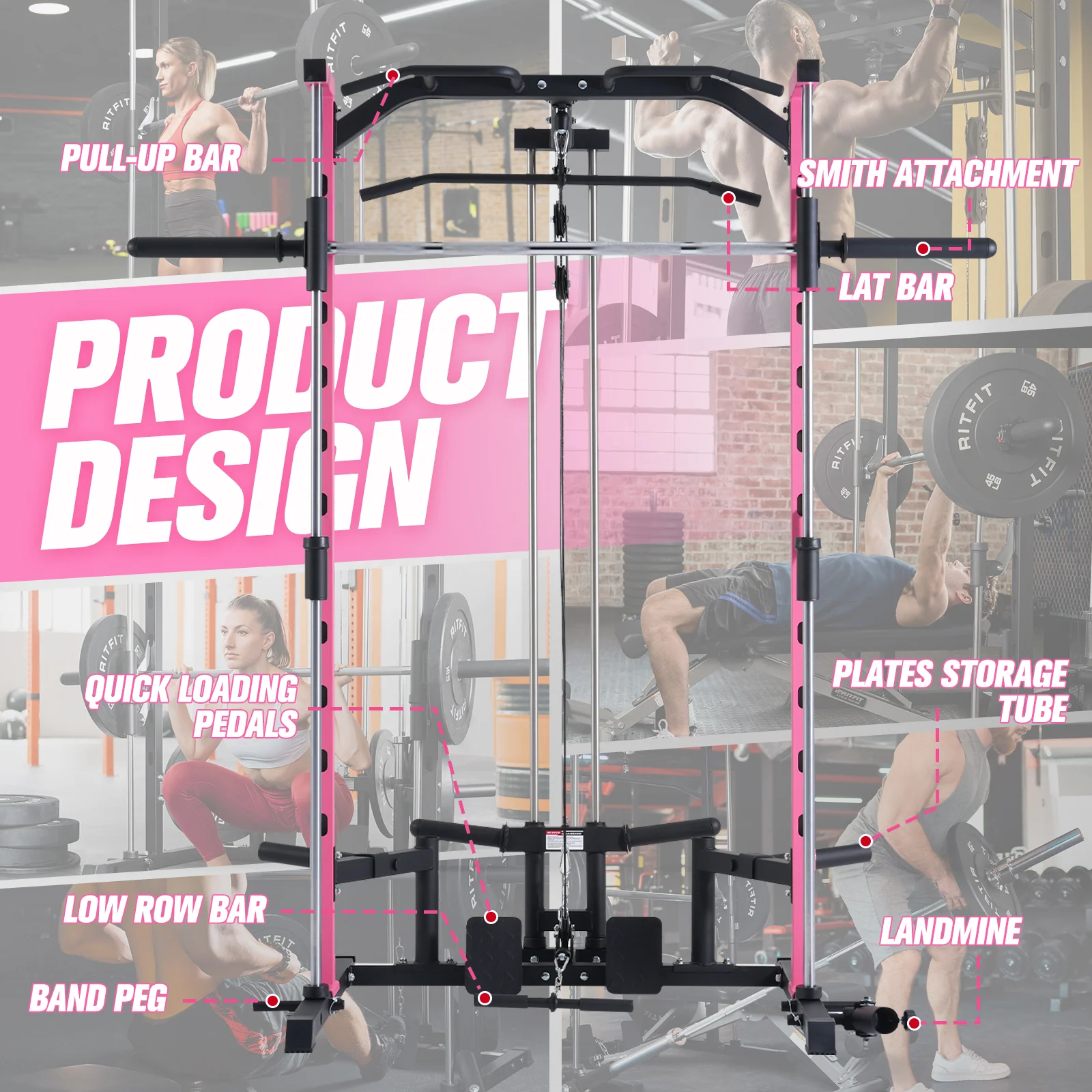 RitFit PSR05 2.0 Pink Smith Machine with LAT-Pull Down - Image 7